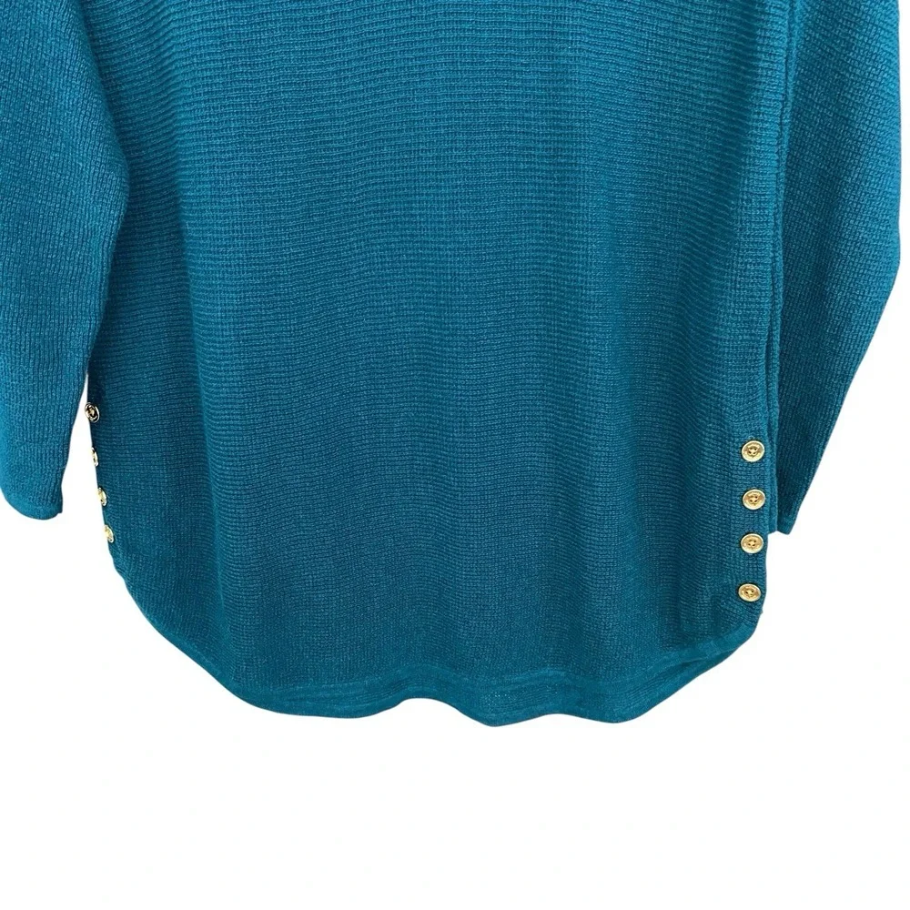 Michael Kors XL Luxe Teal Knit Tunic‎ Sweater Top Button Accents Dolman Sleeve